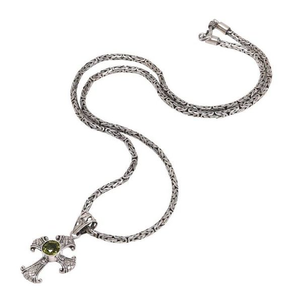 Alternate image for Peridot and Sterling Silver Necklace with Cross Pendant Holy Sacrifice in Green