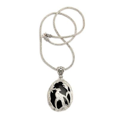 Alternate image for Onyx and Sterling Silver Cockatoo Necklace from Bali Cockatoo Garden