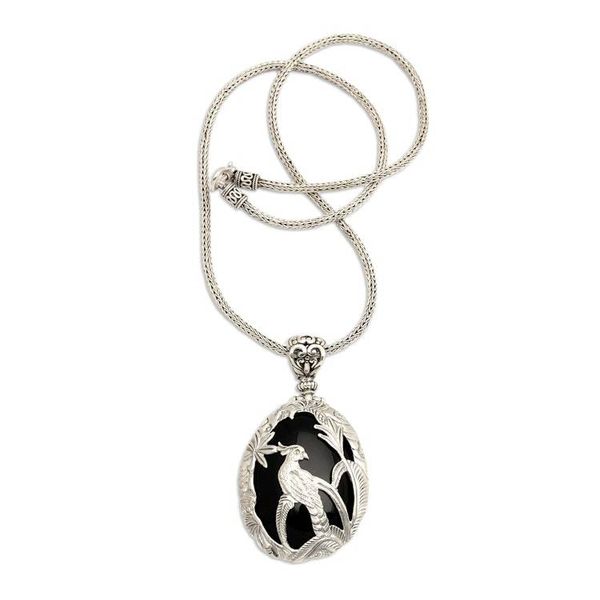 Alternate image for Onyx and Sterling Silver Cockatoo Necklace from Bali Cockatoo Garden