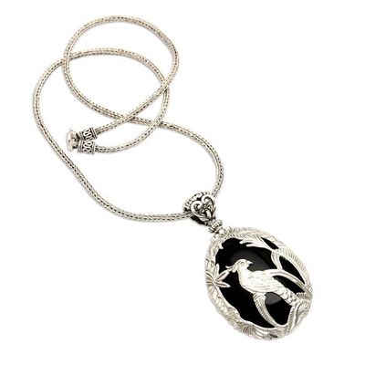 Alternate image for Onyx and Sterling Silver Cockatoo Necklace from Bali Cockatoo Garden