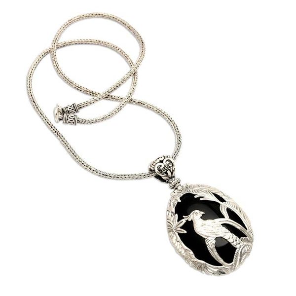 Alternate image for Onyx and Sterling Silver Cockatoo Necklace from Bali Cockatoo Garden