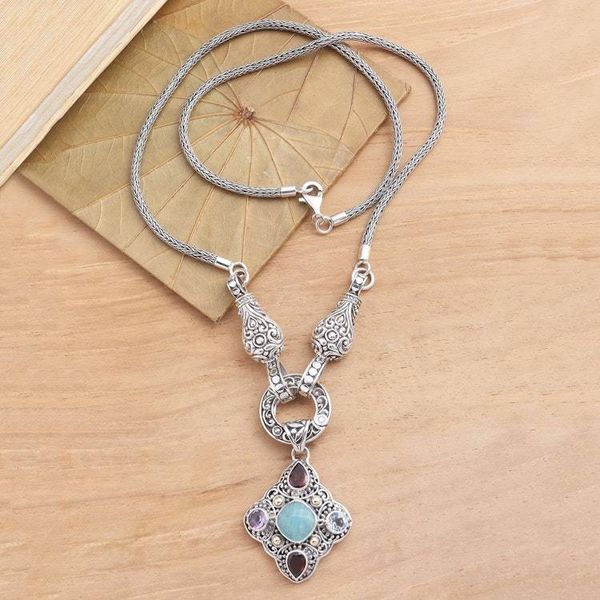 Alternate image for Multi-Gemstone Sterling Silver Pendant Necklace Gold Accent When the Wind Blows