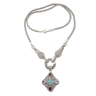 Alternate image for Multi-Gemstone Sterling Silver Pendant Necklace Gold Accent When the Wind Blows