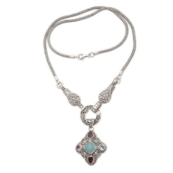 Alternate image for Multi-Gemstone Sterling Silver Pendant Necklace Gold Accent When the Wind Blows