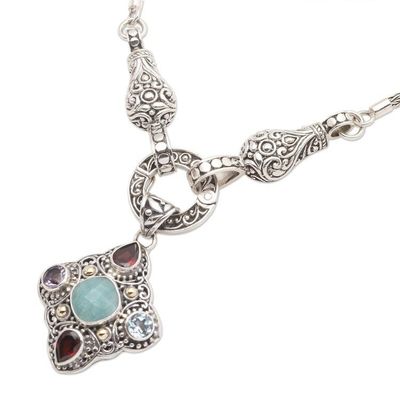 Alternate image for Multi-Gemstone Sterling Silver Pendant Necklace Gold Accent When the Wind Blows