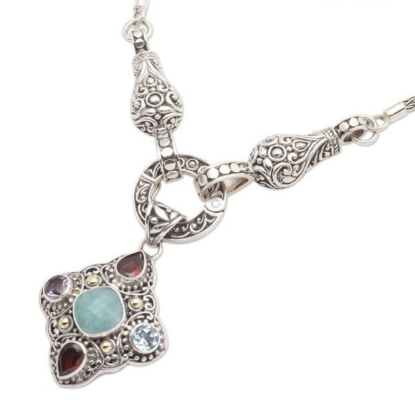Alternate image for Multi-Gemstone Sterling Silver Pendant Necklace Gold Accent When the Wind Blows