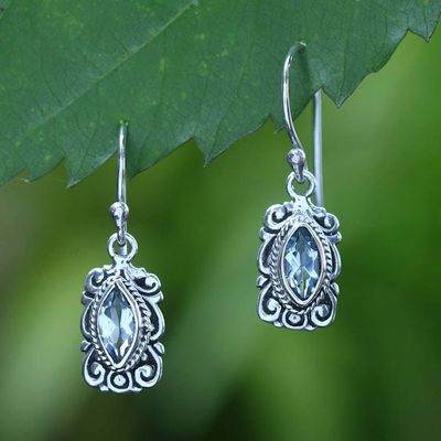 Alternate image for Baroque-Inspired 1-Carat Faceted Blue Topaz Dangle Earrings Heavenly Frame