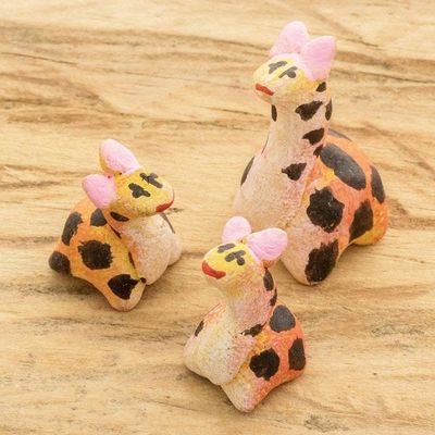Primary image for Guatemalan Set of 3 Giraffe Ceramic Figurines Giraffe Reunion