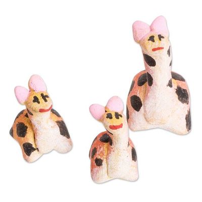 Alternate image for Guatemalan Set of 3 Giraffe Ceramic Figurines Giraffe Reunion