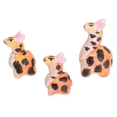 Alternate image for Guatemalan Set of 3 Giraffe Ceramic Figurines Giraffe Reunion