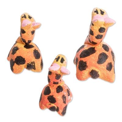 Alternate image for Guatemalan Set of 3 Giraffe Ceramic Figurines Giraffe Reunion