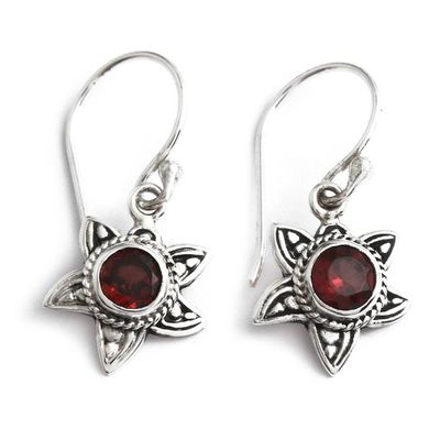 Alternate image for Natural Garnet and Sterling Silver Floral Dangle Earrings Crimson Sunflower