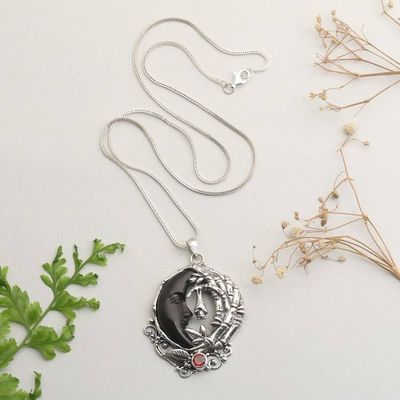 Alternate image for Moon and Nature-Themed Natural Garnet Pendant Necklace The Night of Lovers