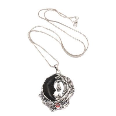 Alternate image for Moon and Nature-Themed Natural Garnet Pendant Necklace The Night of Lovers