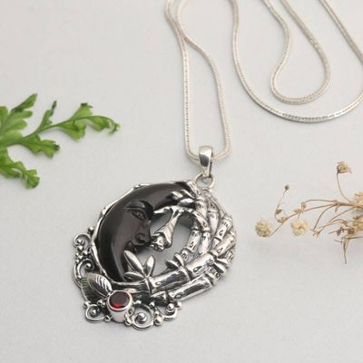 Alternate image for Moon and Nature-Themed Natural Garnet Pendant Necklace The Night of Lovers