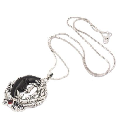 Alternate image for Moon and Nature-Themed Natural Garnet Pendant Necklace The Night of Lovers