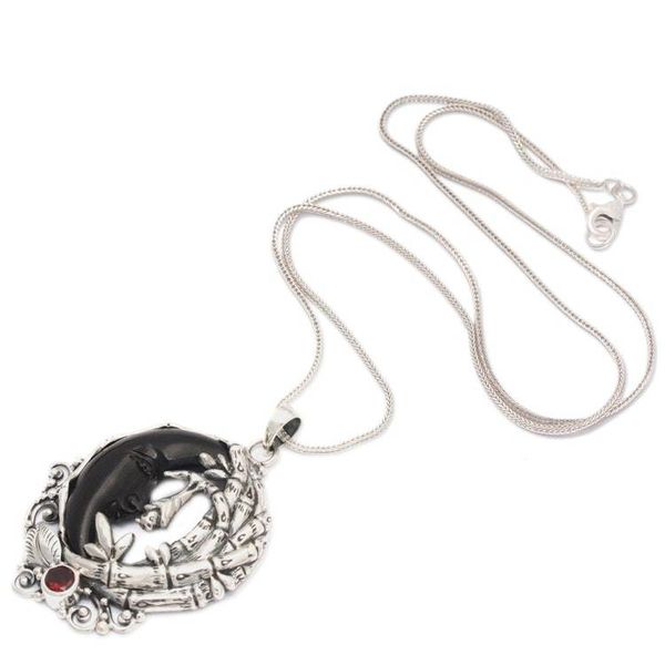 Alternate image for Moon and Nature-Themed Natural Garnet Pendant Necklace The Night of Lovers