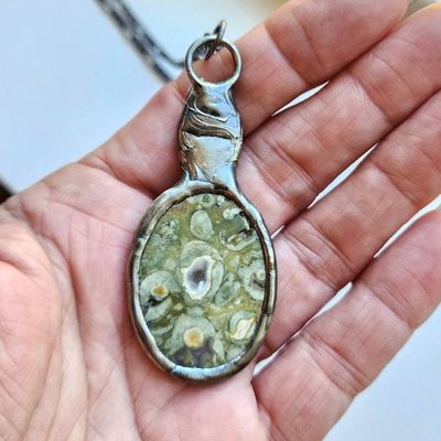 Alternate image for Sea Sediment Jasper & Black Onyx Necklace, Handmade Gemstone Pendant, Nature Inspired Jewelry