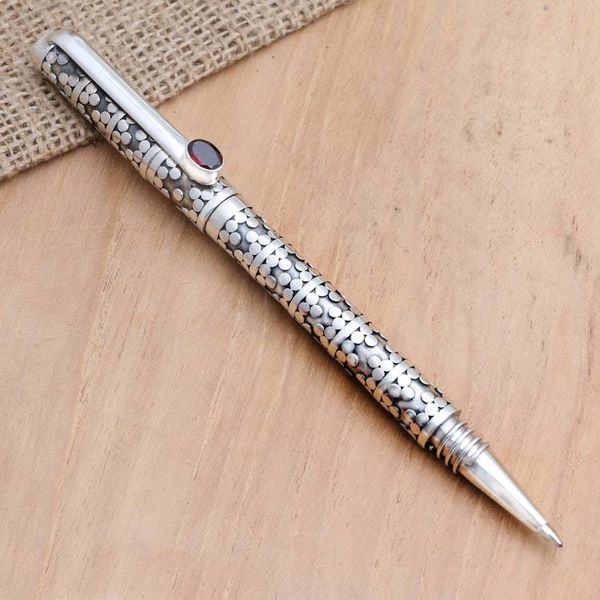 Alternate image for Modern Handmade Sterling and Garnet Ballpoint Pen Secret Code