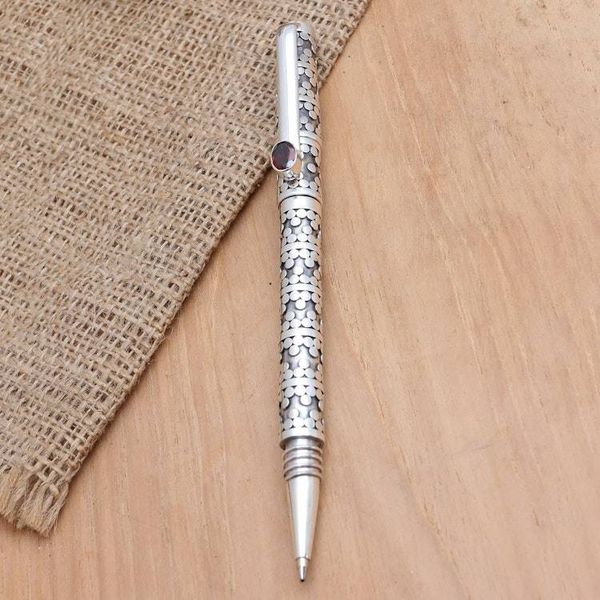 Alternate image for Modern Handmade Sterling and Garnet Ballpoint Pen Secret Code