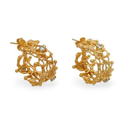 Primary image for Artisan-Made 18k Gold-Plated Blue Topaz Half-Hoop Earrings Angelic Beginnings