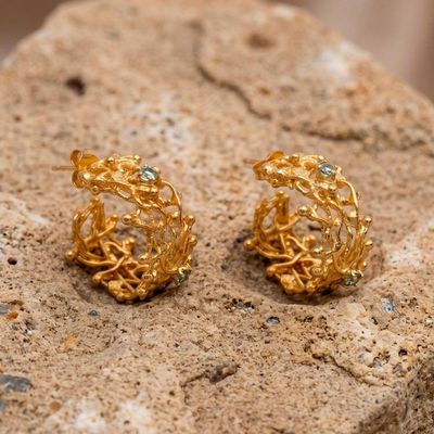 Alternate image for Artisan-Made 18k Gold-Plated Blue Topaz Half-Hoop Earrings Angelic Beginnings