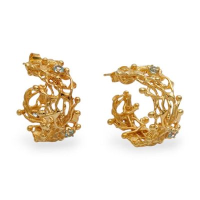 Alternate image for Artisan-Made 18k Gold-Plated Blue Topaz Half-Hoop Earrings Angelic Beginnings