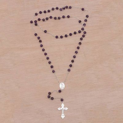 Alternate image for Handmade Amethyst and Sterling Silver Rosary Y-Necklace Blessed Mary