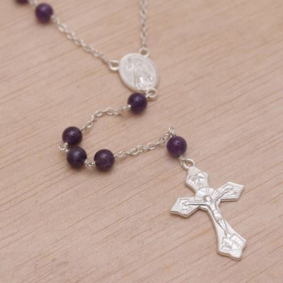 Alternate image for Handmade Amethyst and Sterling Silver Rosary Y-Necklace Blessed Mary