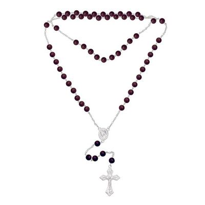 Alternate image for Handmade Amethyst and Sterling Silver Rosary Y-Necklace Blessed Mary