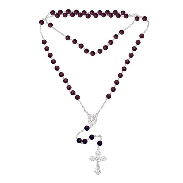 Alternate image for Handmade Amethyst and Sterling Silver Rosary Y-Necklace Blessed Mary