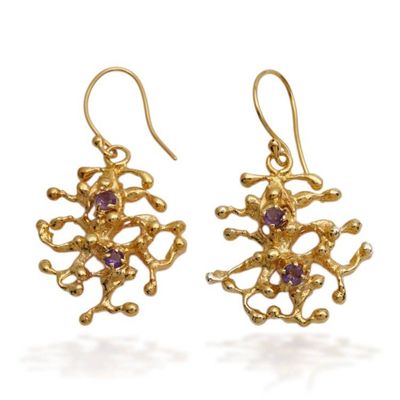 Alternate image for Avant-Garde 18k Gold-Plated Faceted Amethyst Dangle Earrings Wise Beginnings