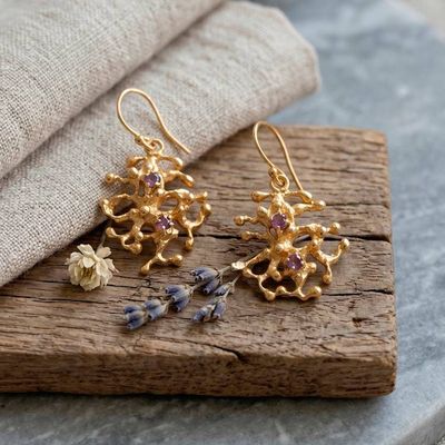 Alternate image for Avant-Garde 18k Gold-Plated Faceted Amethyst Dangle Earrings Wise Beginnings