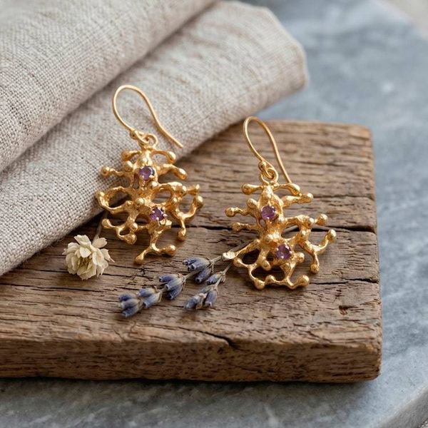 Alternate image for Avant-Garde 18k Gold-Plated Faceted Amethyst Dangle Earrings Wise Beginnings