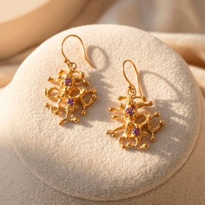 Alternate image for Avant-Garde 18k Gold-Plated Faceted Amethyst Dangle Earrings Wise Beginnings