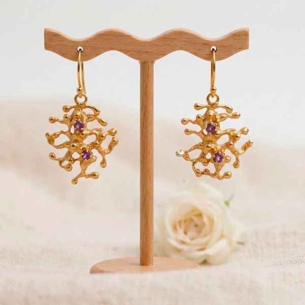 Alternate image for Avant-Garde 18k Gold-Plated Faceted Amethyst Dangle Earrings Wise Beginnings