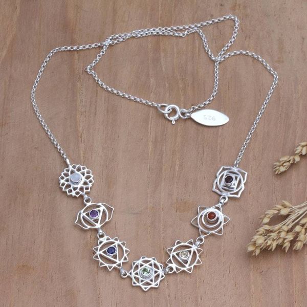 Alternate image for Multi-Gemstone Pendant Necklace with Chakra Motif Seven Sisters