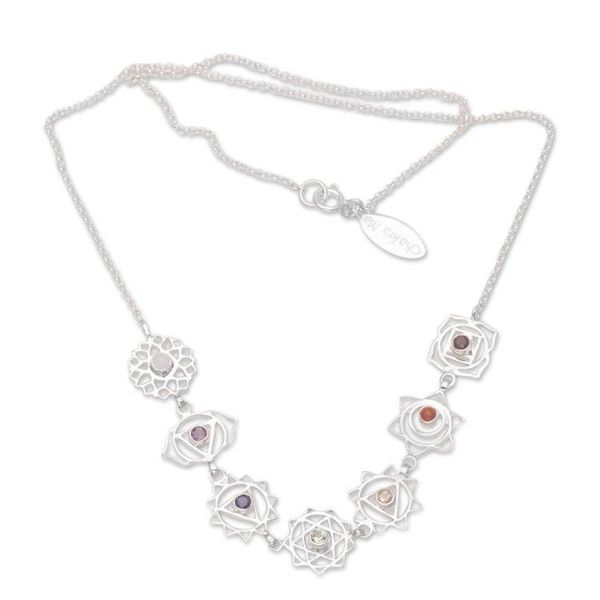 Alternate image for Multi-Gemstone Pendant Necklace with Chakra Motif Seven Sisters