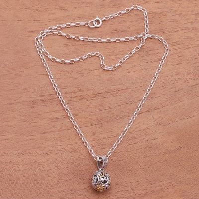 Primary image for Swirl Pattern Gold Accented Sterling Silver Pendant Necklace Forest Orb