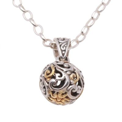 Alternate image for Swirl Pattern Gold Accented Sterling Silver Pendant Necklace Forest Orb