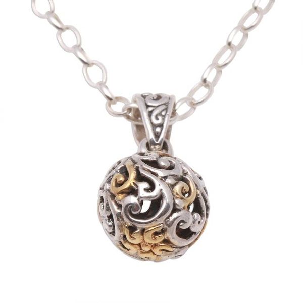 Alternate image for Swirl Pattern Gold Accented Sterling Silver Pendant Necklace Forest Orb
