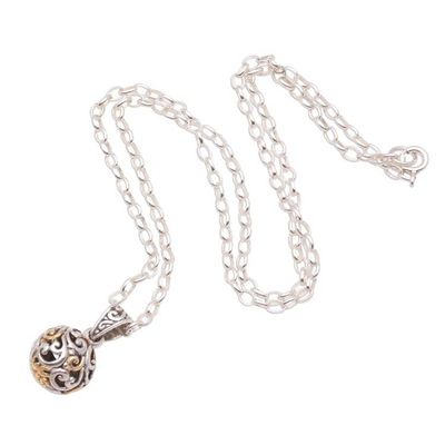 Alternate image for Swirl Pattern Gold Accented Sterling Silver Pendant Necklace Forest Orb