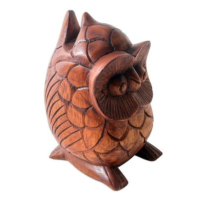 Alternate image for Hand Carved Suar Wood Owl Eyeglass Holder To See You in Brown