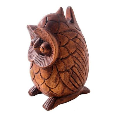 Alternate image for Hand Carved Suar Wood Owl Eyeglass Holder To See You in Brown