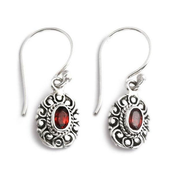 Alternate image for Oxidized and Polished Natural Oval Garnet Dangle Earrings Bali in Love