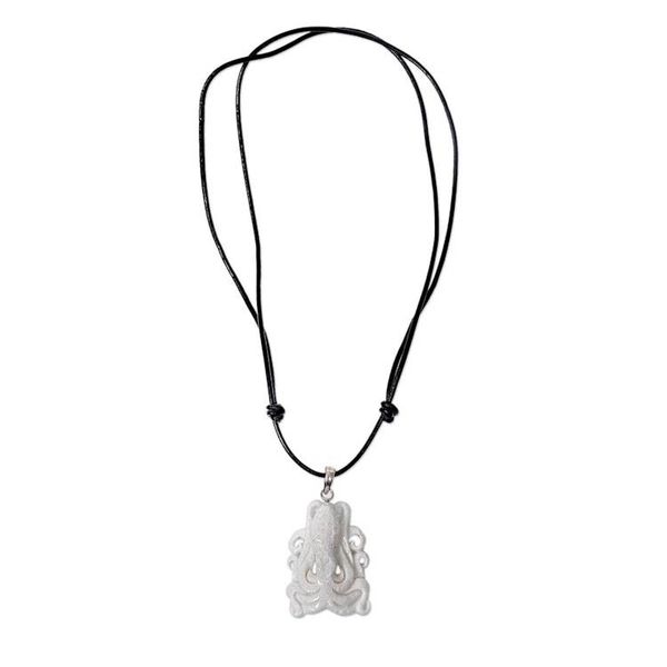 Alternate image for White Octopus Pendant Necklace Hand Carved of Bone White Bali Octopus