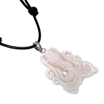 Alternate image for White Octopus Pendant Necklace Hand Carved of Bone White Bali Octopus