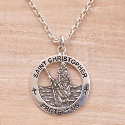 Alternate image for Saint Christopher Sterling Silver Pendant Necklace from Java Saint Christopher