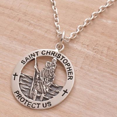 Alternate image for Saint Christopher Sterling Silver Pendant Necklace from Java Saint Christopher