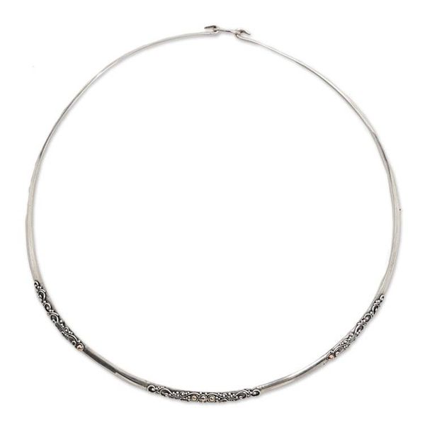 Alternate image for Sterling Silver Gold Accent Collar Necklace from Indonesia Swirling Vines